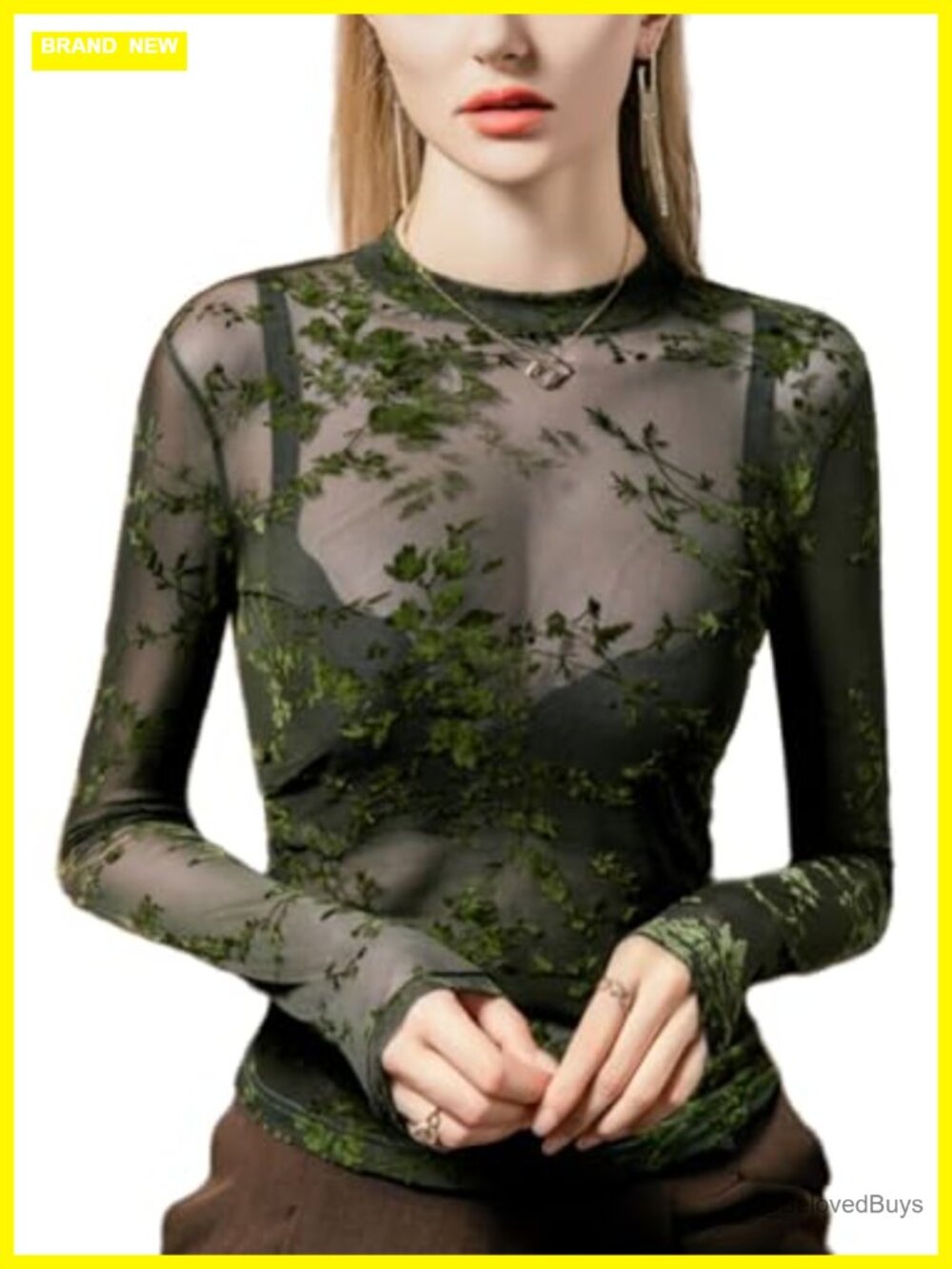 Sheer Mesh Long Sleeve Turtleneck Layering Top Slim Fit See Through Blouse